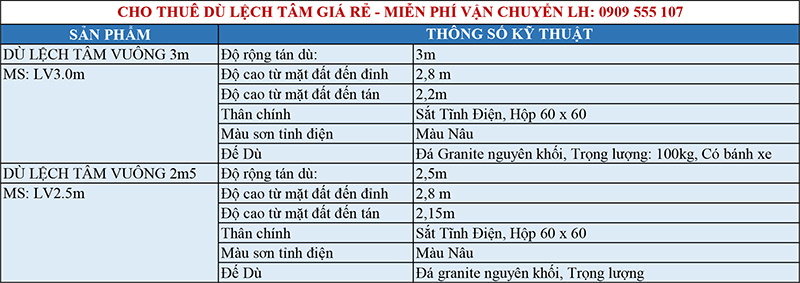 cho thuê dù lệch tâm giá rẻ